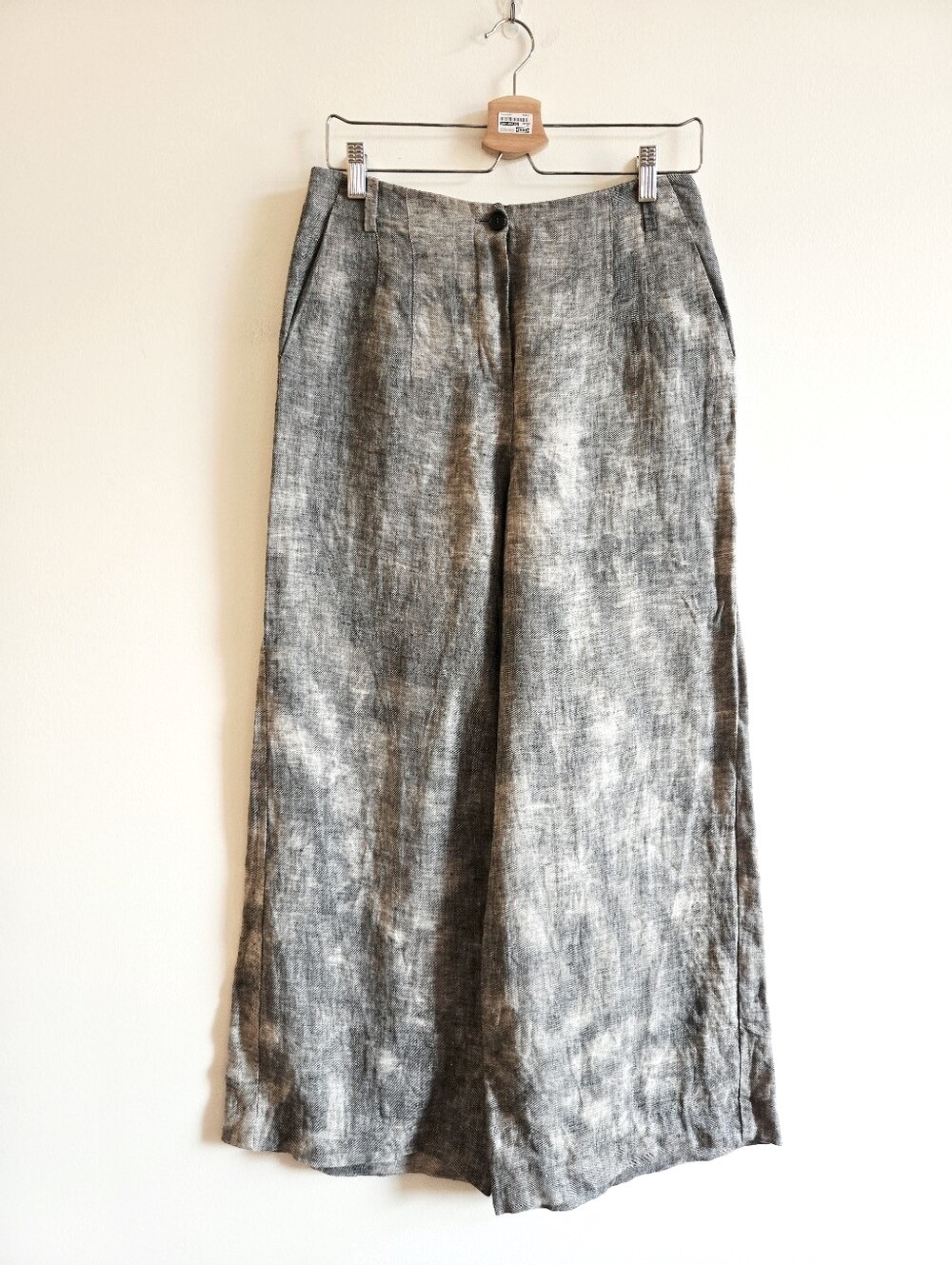 PETER O. MAHLER | W30 Linen Tie-dye Wide Leg Trouser Pants | cloudy grey | $630